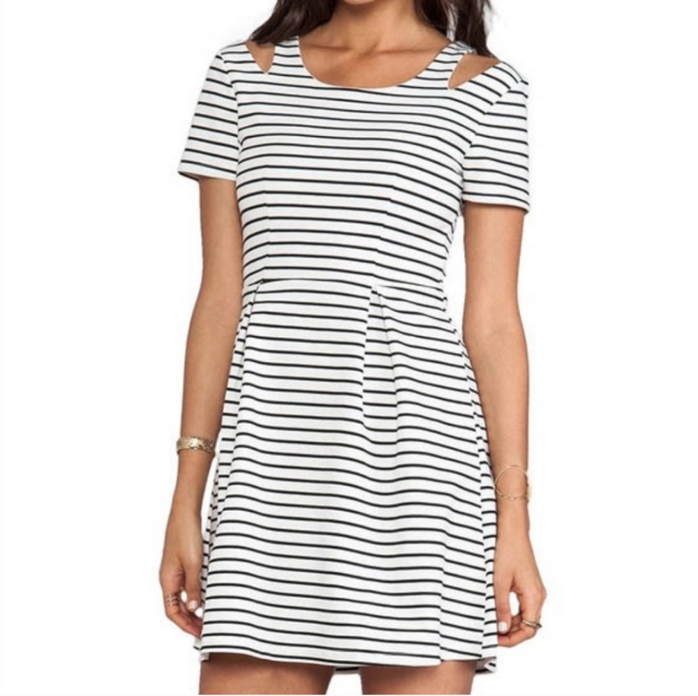 MINK PINK STRIPED CUTOUT SKATER DRESS S